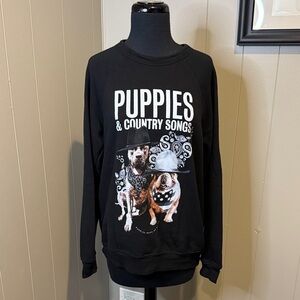 B18 Unisex Medium Stylish Black Puppies & Country Songs Sweatshirt